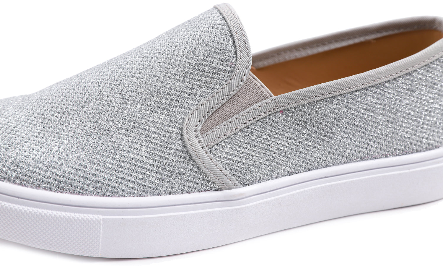 Feversole Women's Lurex Silver Slip On Sneaker Casual Flat Loafers