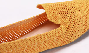 Feversole Women's Woven Fashion Breathable Knit Flat Shoes Yellow Loafer