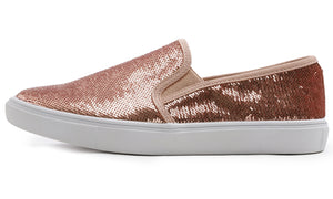 Feversole Women's Rose Gold Sequin Slip On Sneaker Casual Flat Loafers